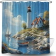 thumbnail image 2 of Lighthouse Shower Curtain Ocean Beach Sunrise Nautical Seascape Coastal Beach Seasides Sailboat Coastal Polyester Fabric Bath Decorative Curtain-48"W x 72"L (Pack of 1), 2 of 7