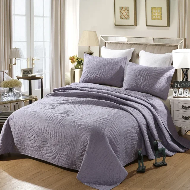 Colcha de algodón en la cama, cubierta de cama acolchada de hoja de palma, edredón de verano, manta, topper de colchón, colchas dobles y cubiertas, 3 piezas