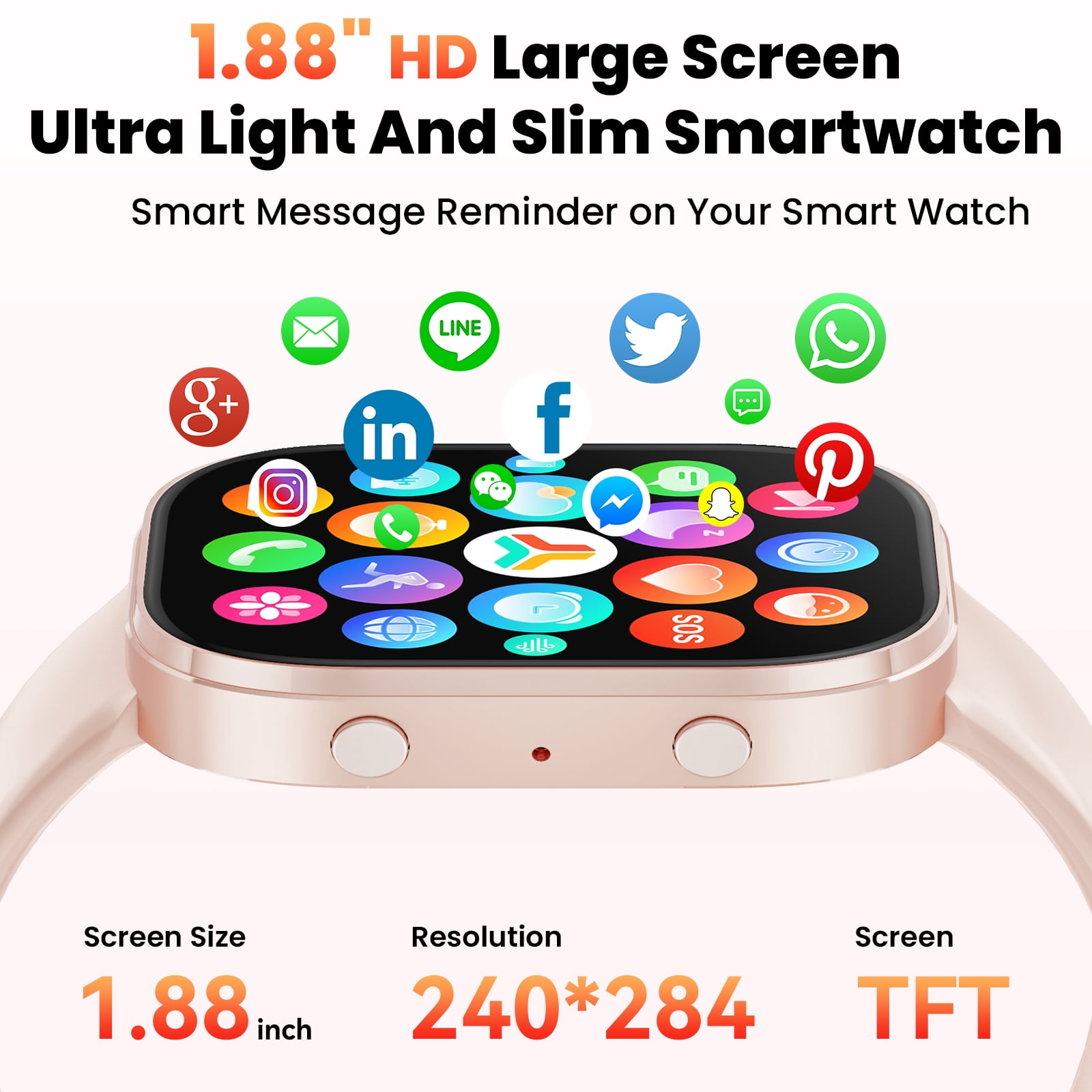 Minsxk 1.88" HD Smart Watch for Women, IP68 Waterproof, Bluetooth Answer Calls, Fitness Tracker with Multi Sport Modes, Compatible with Android iPhone