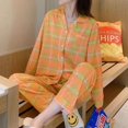 thumbnail image 1 of Pijama informal de manga larga para mujer, ropa de dormir, pantalón a cuadros, ropa de dormir con botones, conjunto de 2 piezas, traje de noche con bolsillo, 1 of 4