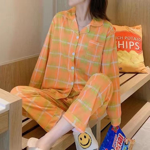 Pijama informal de manga larga para mujer, ropa de dormir, pantalón a cuadros, ropa de dormir con botones, conjunto de 2 piezas, traje de noche con bolsillo