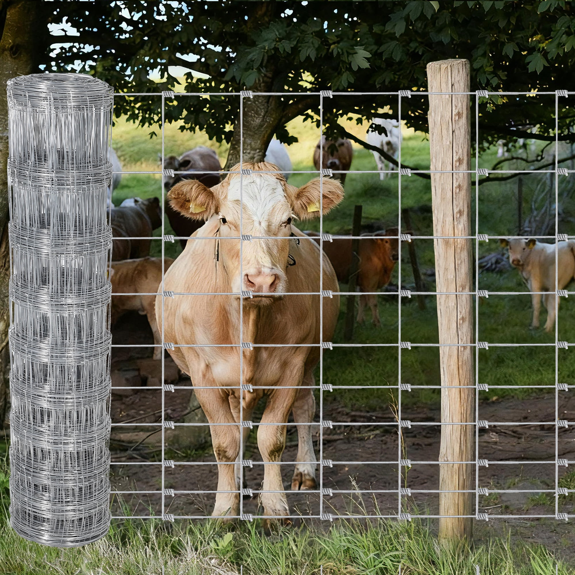 Gaderth 6Ft x 100Ft Heavy-Duty Galvanized Wire Livestock Fence, Durable Metal Mesh for Cattle, Goat & Deer Protection, Corrosion-Resistant Farm & Yard Barrier