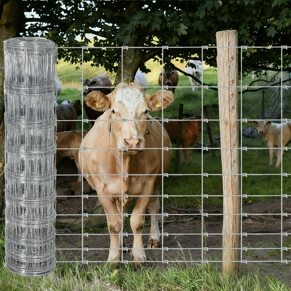 Farm Fence 5ft x 328ft Galvanized Wire Fencing, Cattle Fence, Deer Fence, Heavy Zinc Coating Farm Fence Used to Hog Goat Fencing for Yard Garden and Field