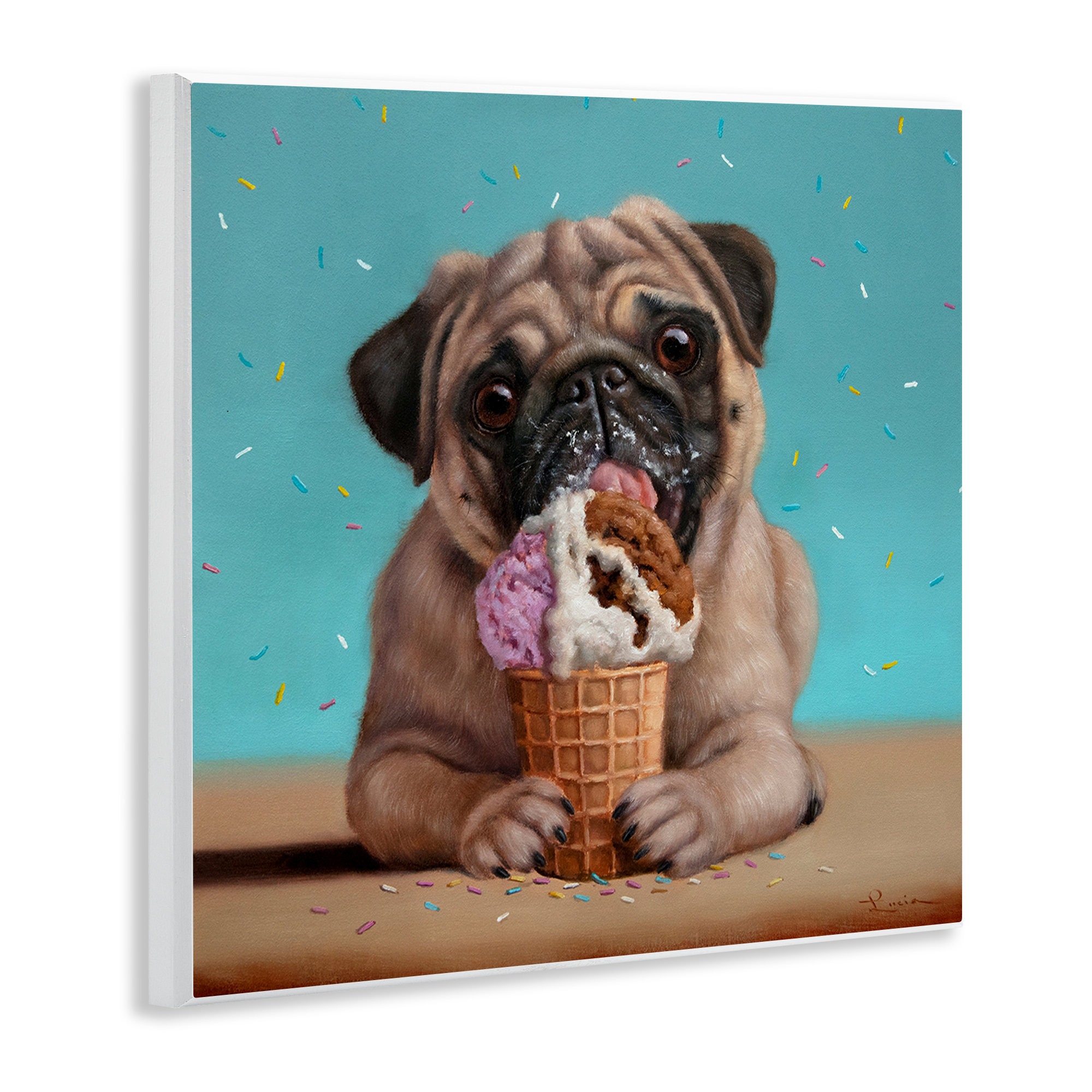 Neapawlitan Ice Cream & Dog Wall Plaque Art, design by Lucia Heffernan