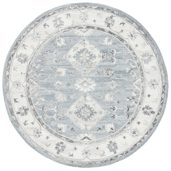 SAFAVIEH Suzani Milka Oriental Area Rug, Grey/Ivory, 6' x 6' Round