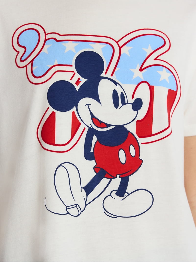Disney Women's Mickey 76 USA Graphic Tee with Short Sleeves, Sizes