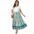 thumbnail image 3 of DARING DIVA Women's Plus Boho Maxi Skirt A-Line Tiered Long Skirts 1X Light Green, 3 of 6
