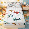 thumbnail image 2 of Erosebridal Cartoon Vintage Plane Zipper Full Size Comforter Sets with Fitted Sheet and 2 Pillowcases for Boys Men, Cartoon Star Print Zipper Bedding Set, Reversible, 4pcs, 2 of 7