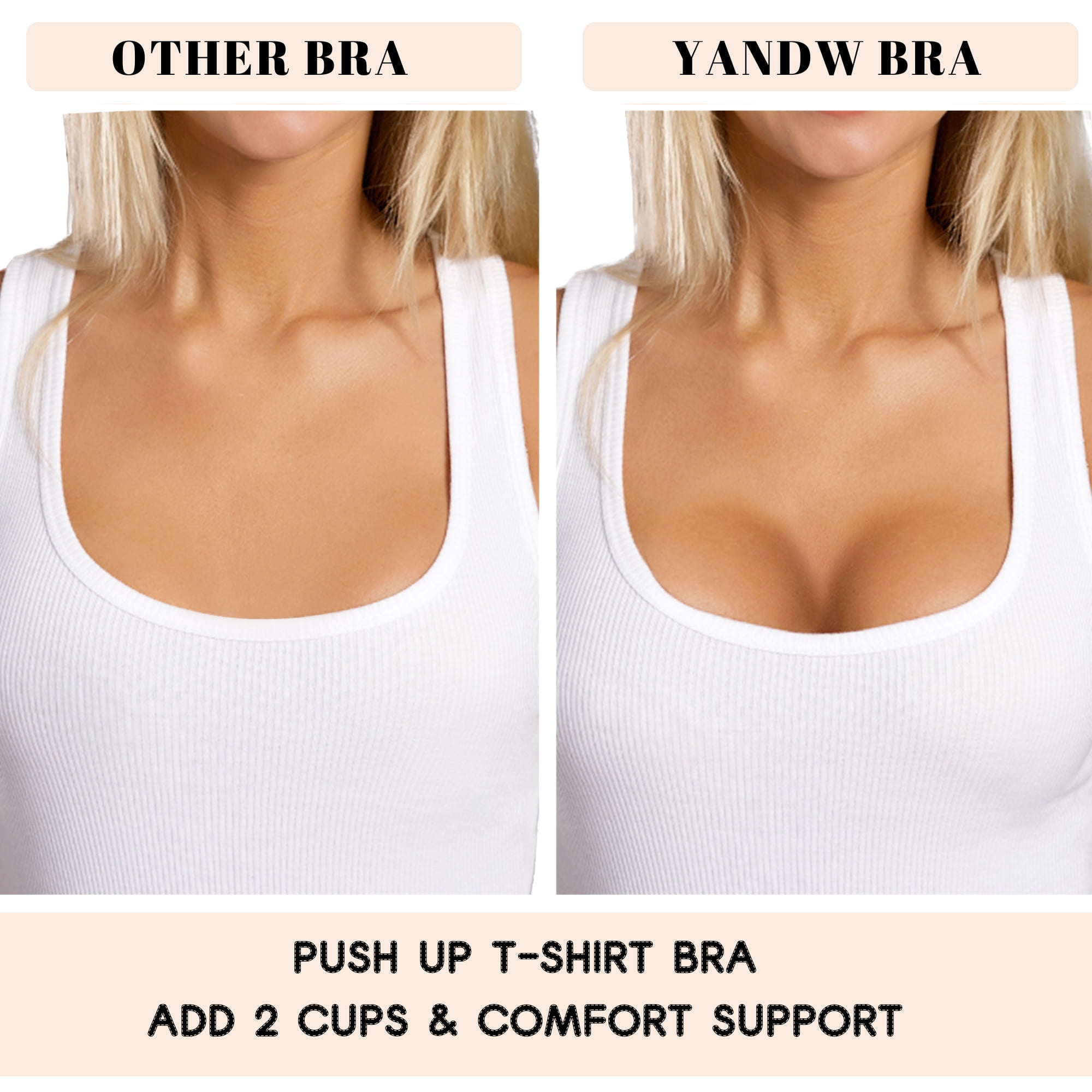 YANDW Push-up Padded Bras for Women Plunged Underwire Support Bra Add One Cups, Beige 36C