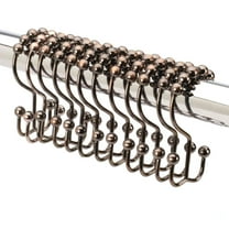 2lbDepot Shower Curtain Rings Hooks - Bronze Finish - Premium 18/8 Stainless Steel - Oil Rubbed Double Hooks with Easy Glide Rollers Rust Resistant - Six Finishes Available - Set of 12 for Shower Rod