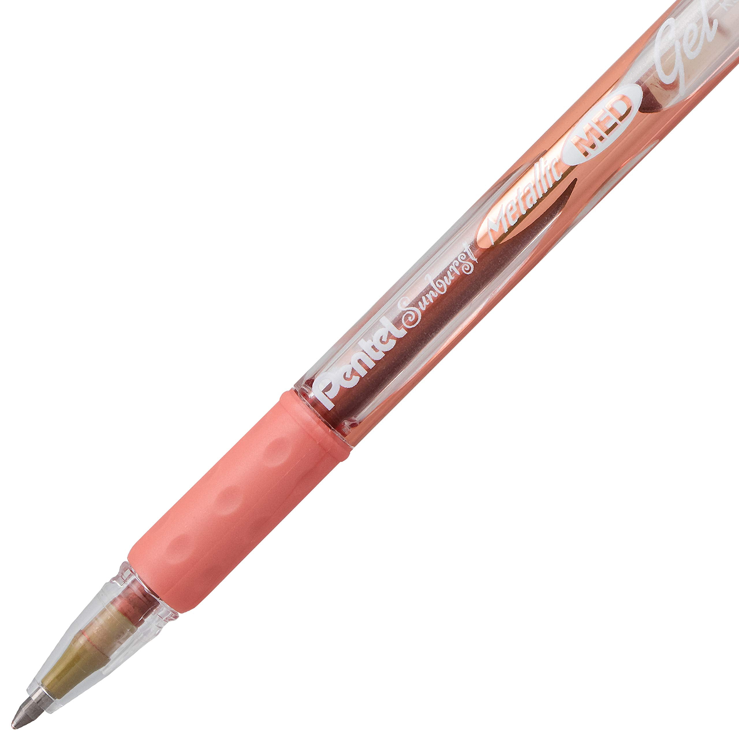 Pentel Sunburst Metallic Gel Pen, 0.8mm Tip Writes 0.4mm Line, Bronze/Transparent Barrel Bronze Ink, Box of 12 (K908-ME)