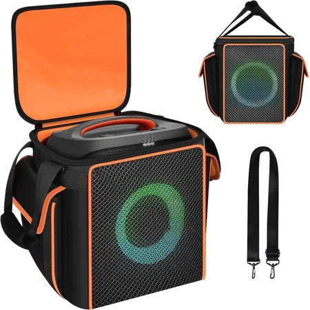 Carrying Case for JBL Partybox Encore Essential/Essential 2 Speaker Portable Bluetooth Speaker Holder Bag with 2 Pockets for PartyBox Microphones Charger Cable and Accessories (Box Only) -Black