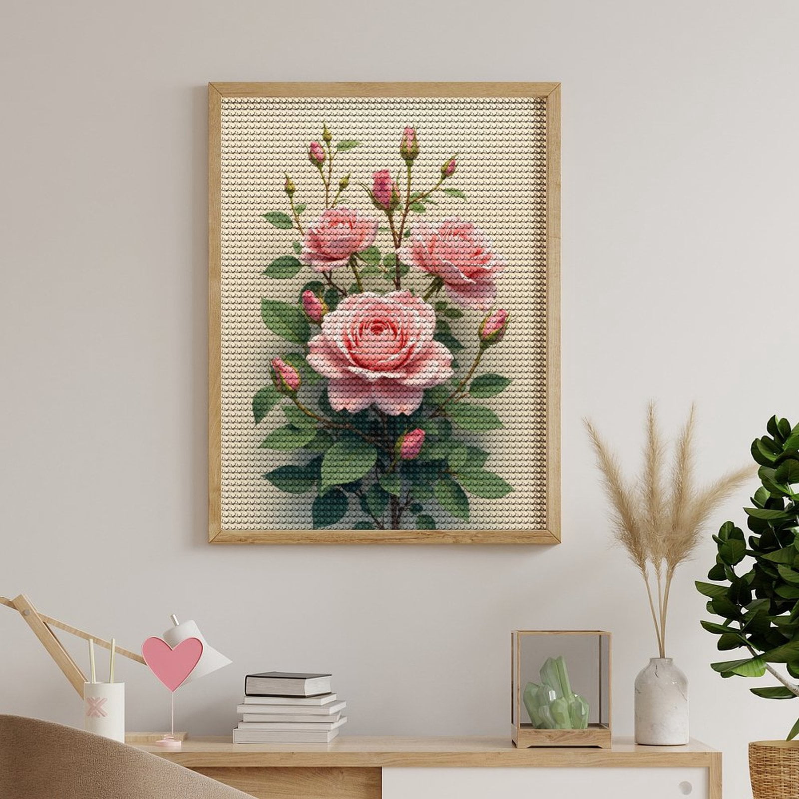 Diamond Art Kits for Adults, Pink Roses Blooming Elegance 5D Diamond Painting Kits for Adults Beginners, DIY Full Drill Diamond Painting, Gem Art and Crafts 12x16