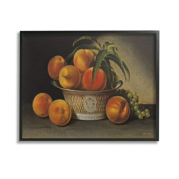 Stupell Industries Classic Peaches & Grapes Food & Beverage Painting Black Framed Art Print Wall Art, 14 x 11