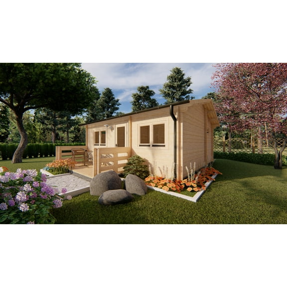 Hakan A 19 ft. x 17 ft. with 12 ft. x 4 ft. porch Log Cabin Building kit