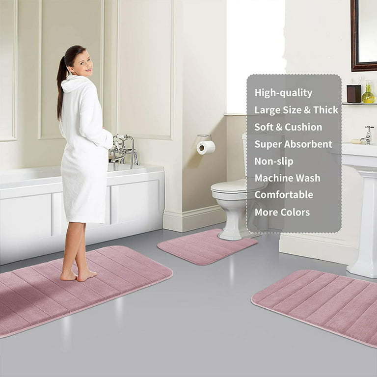Memory Foam Bath Mat Set Non Slip Water Absorption Soft Rugs Thick