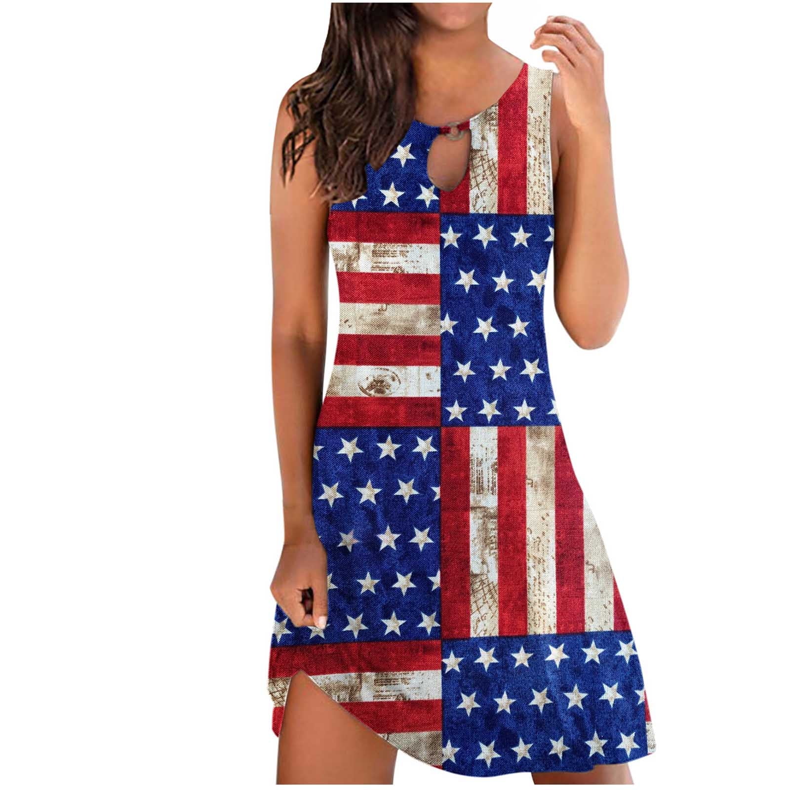 Stamzod Black Dresses For Women Fashion American Flag Printed Comfortable  Loose Sleeveless Casual Tops Dress