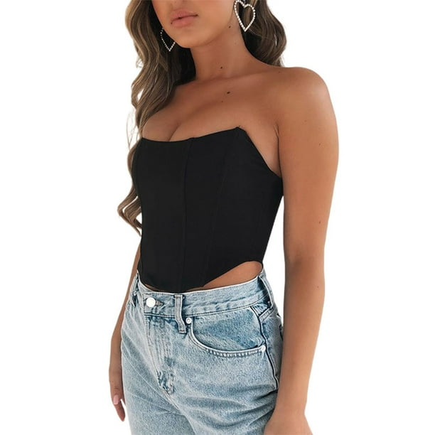 Txlixc Mujeres Sexy Bustiers Color solido fuera del hombro Crop Tank Top Push Up Corses sin tirantes Txlixc Sexy