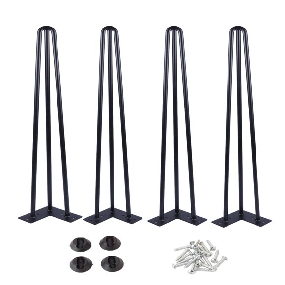 Osring 22 Inch Hairpin Table Legs with 1/2?Dia 3-Rods, Metal Furniture Legs for Coffee Table and Console Table, Mid-Century Black Hairpin Legs with Hairpin Floor Protector Feet, 4 Pack