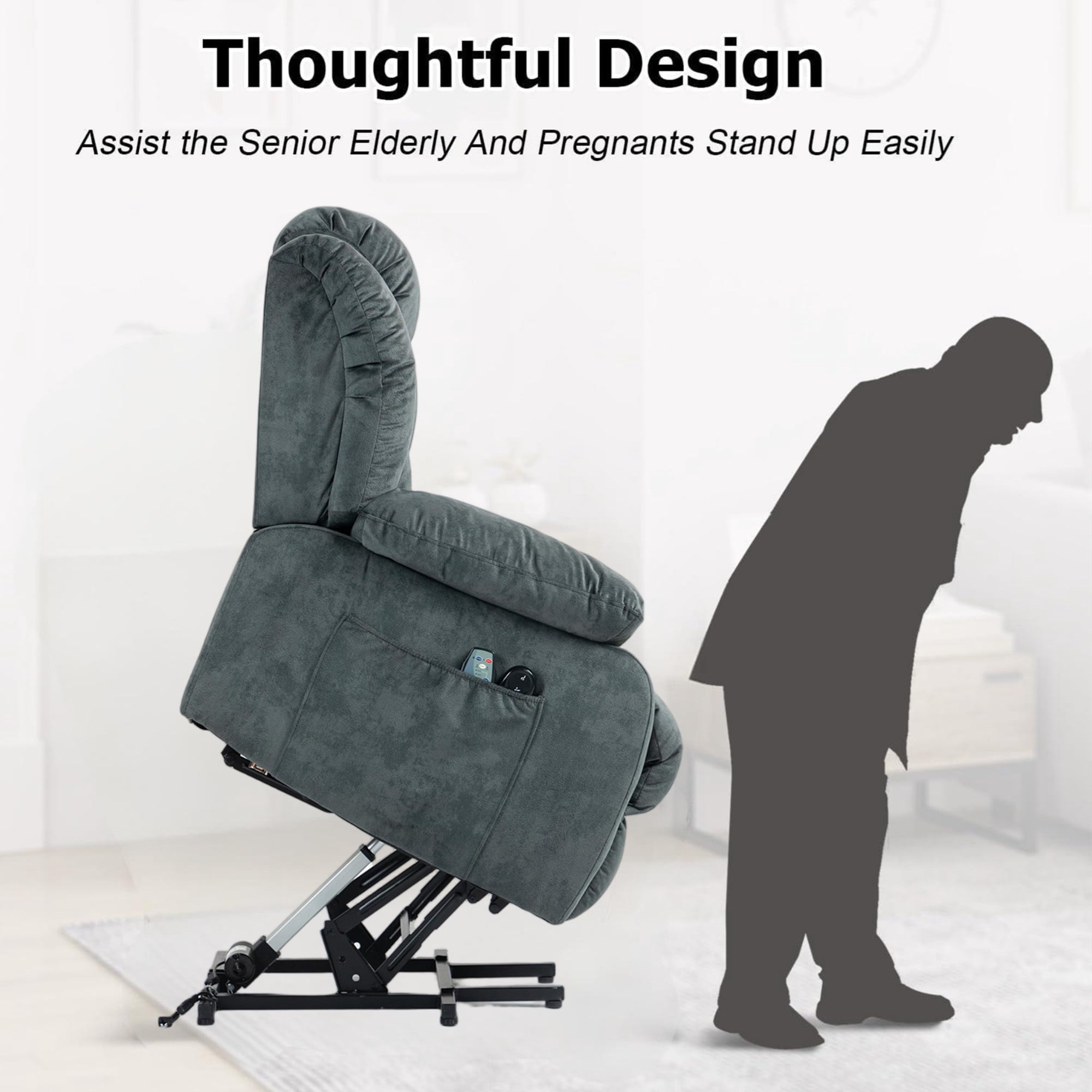 Aukfa Power Lift Recliner with Massage&Heat for Elderly, 23" Deep Seat Armchair, Infinite Position, Gray