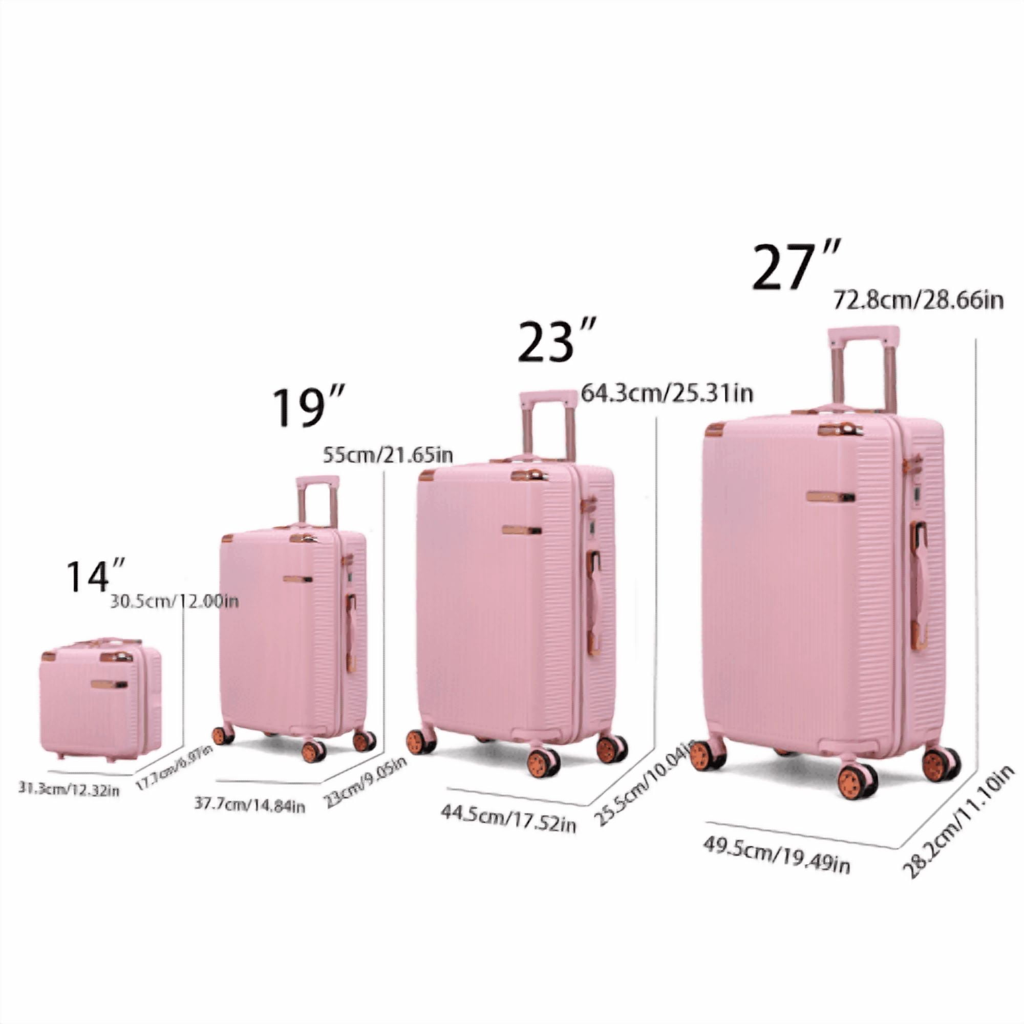 4-Piece Lightweight ABS Hard Shell Luggage Set with 360° Dual Spinner Wheels & Built-In Combination Lock, Scratch-Resistant Modern Travel Suitcase, Pink
