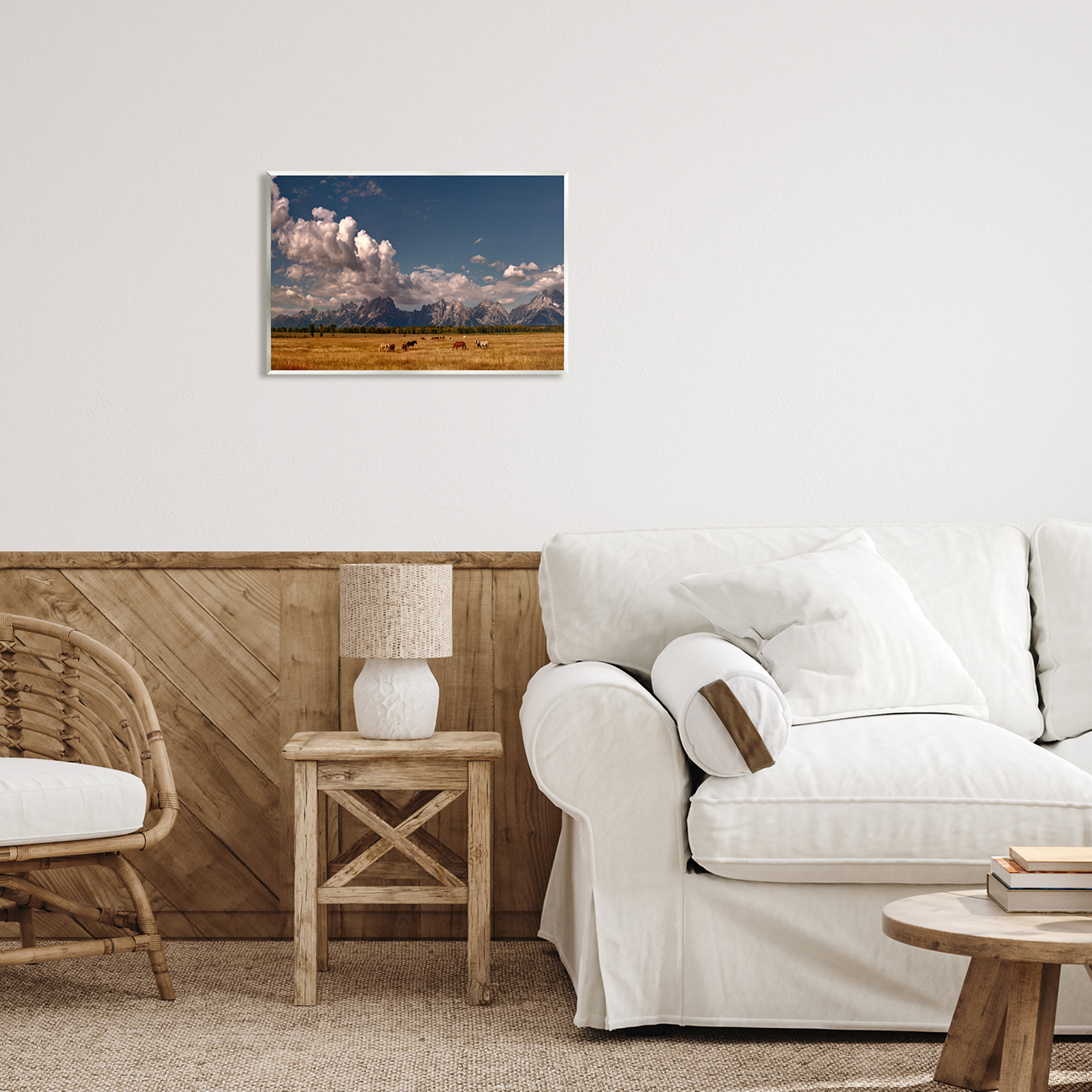 Stupell Industries Horses Grazing Mountain View Nature Photography Unframed Art Print Wall Art, 19 x 13
