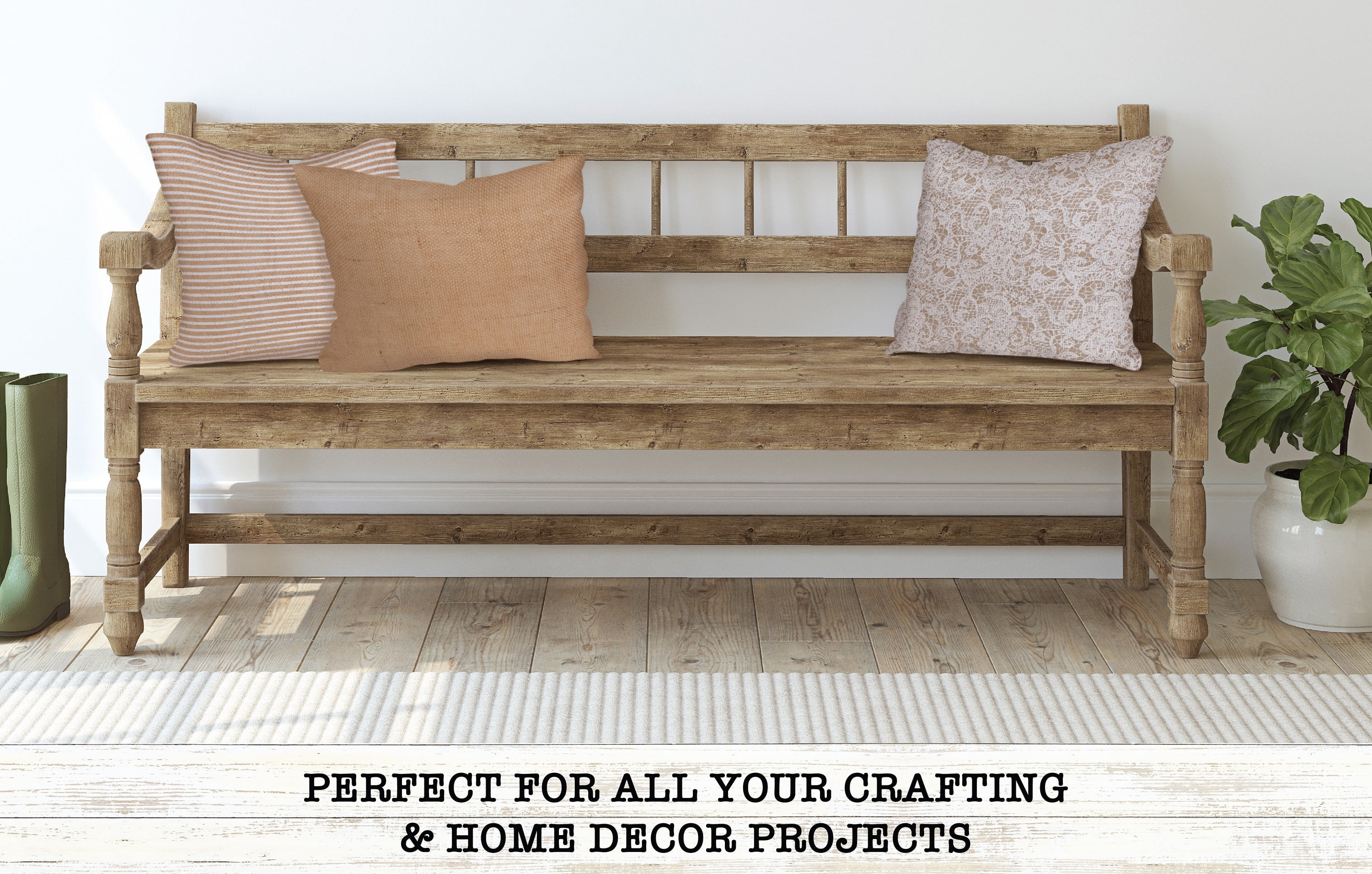 Love, Laugh, Craft Jute Burlap Roll Precut, 46"W x 2-Yards, White Lace