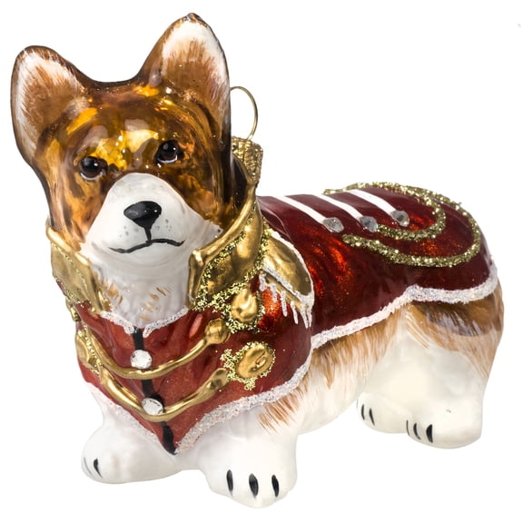 Corgi in Vintage Military Coat Polish Glass Christmas Ornament