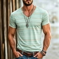 thumbnail image 2 of Men's Casual Striped T-Shirts Short Sleeve V Neck T Shirts Casual Stylish Fitted Stretch Tees for Men Mint Green XXXL, 2 of 3