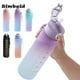 thumbnail image 2 of Botella deportiva de 600 ml/750 ml/1000 ml con escala de tiempo, botella para beber al aire libre con degradado de color, taza con pajita motivacional y portátil para hacer ejercicio, 2 of 5