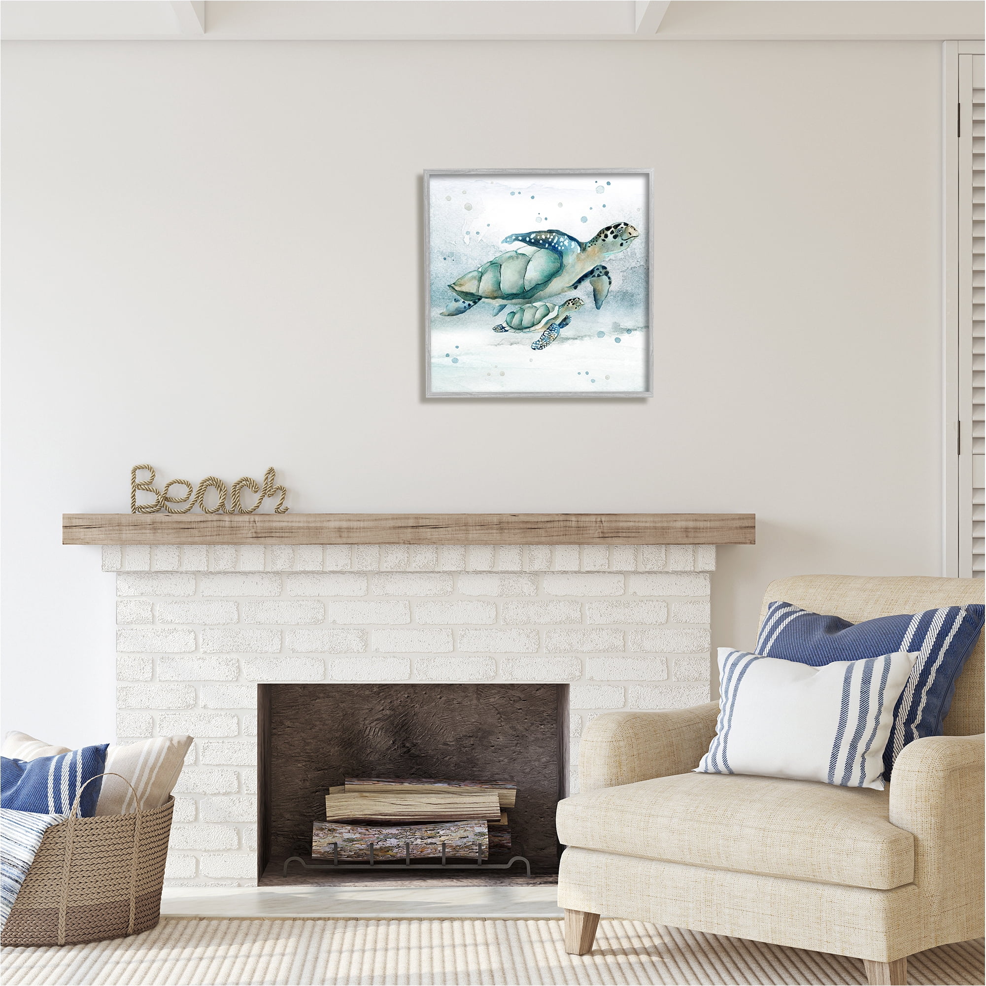 Stupell Industries Sea Turtle & Baby Animals & Insects Painting Gray Framed Art Print Wall Art, 24 x 24