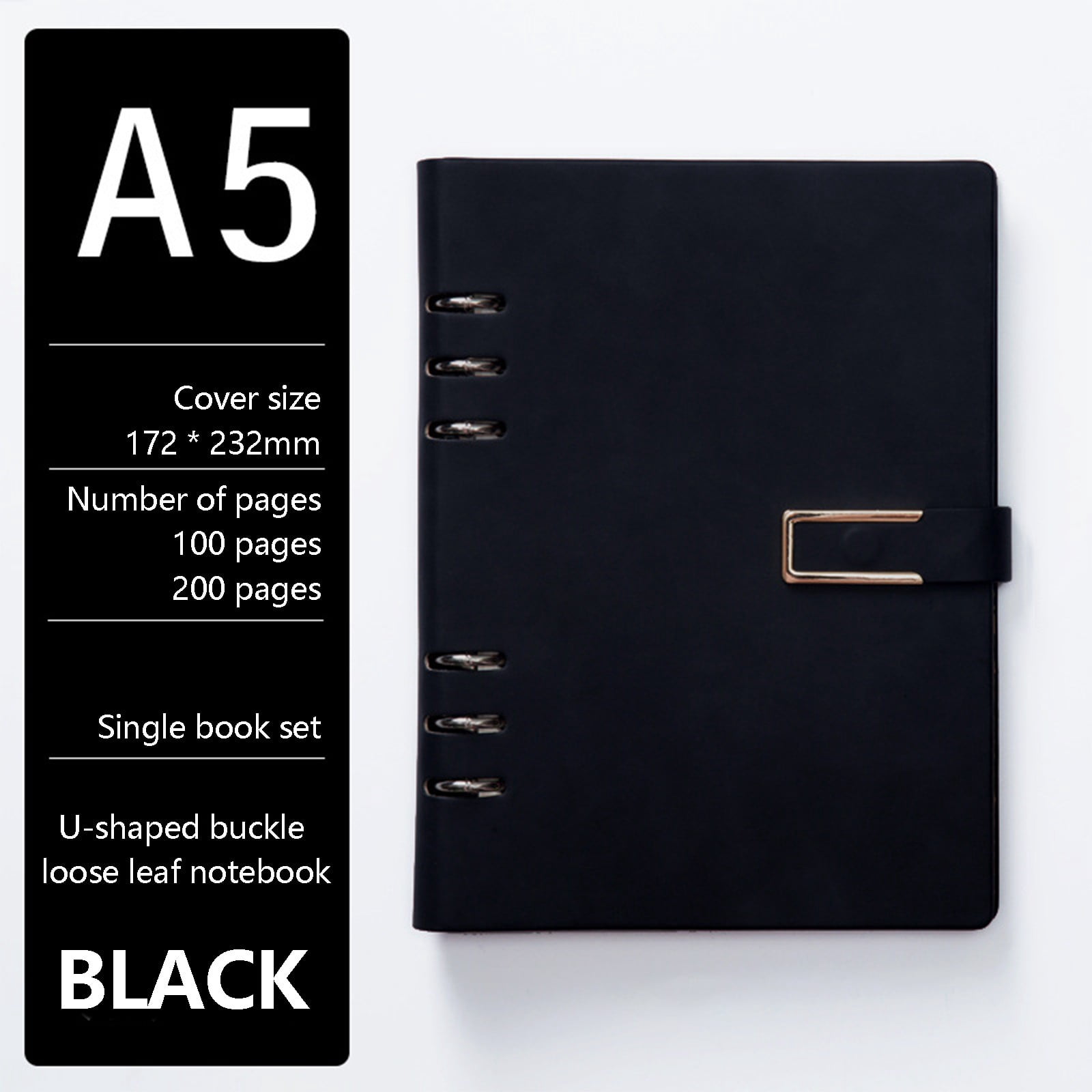 SLUOHZXI Refillable Leather A5 Loose Leaf Notebook With Clip, Loose Leaf Binder with 6 Ring，Hand-Crafted Leather Folio,9.13in×6.77in，Grey.