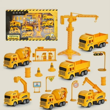 Toys under $5! kkbbma 16 Pieces Kids Construction Toys Clearance, Kids Construction Vehicles Playset , Excavator, Dump Truck, Cement, Educational Engineering Toy Set Birthday Gift For 3  Year Old