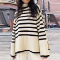 thumbnail image 2 of VISALY Turtleneck Sweatshirt Tunic Sweatshirt Women's Striped Turtleneck Sweater Long Sleeve Oversized Knitted Soft Pullover Sweaters Side Lightweight Pullover Soft Sweaters Pullover Beige L, 2 of 3