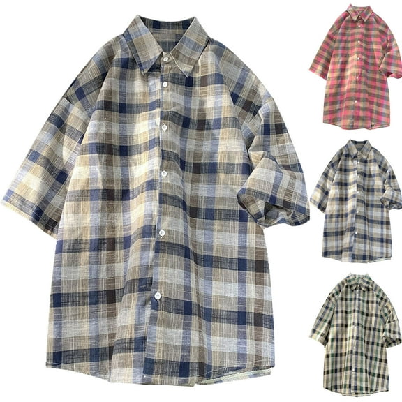 Ashirexll Mens Shirts Casual, Mens Button up Shirts Short Sleeve, Fashion Plaid Printed Button up Shirts Short Sleeve Casual Turndown Collar Summer Tops