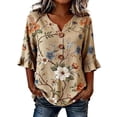 thumbnail image 2 of Brown Shirts for Womens 3/4 Sleeve Fall Slim Fit Basic Shirt Layer for Office, 2 of 4