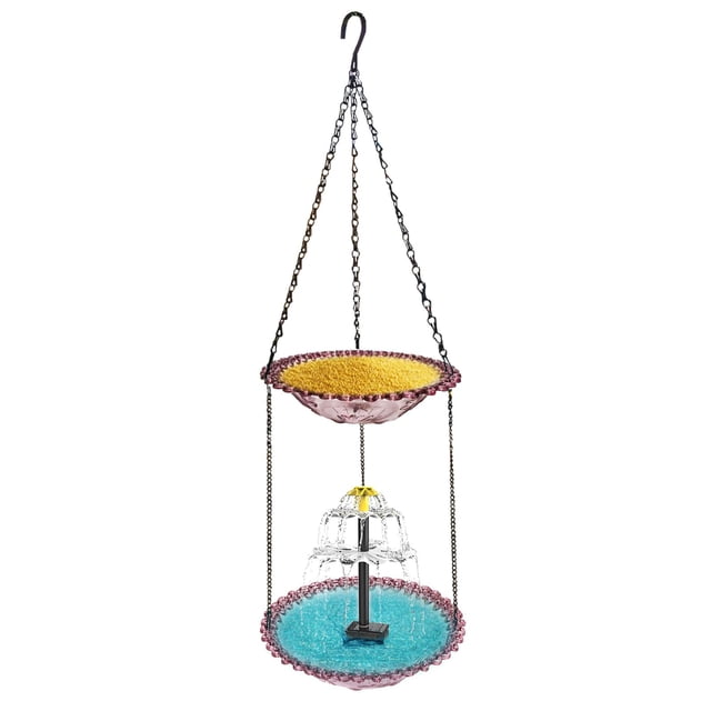 Bebedero colgante para aves con fuente solar de doble nivel 70x23 cm