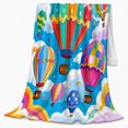 thumbnail image 2 of Whimsical Hot Air Balloon Flight Adventure Cheerful Cartoon, Playful Celestial Scene, Warm Flannel Blanket for Living Room and Bedroom, Art Lovers Housewarming Gift, Celestial Home Decor, 2 of 9