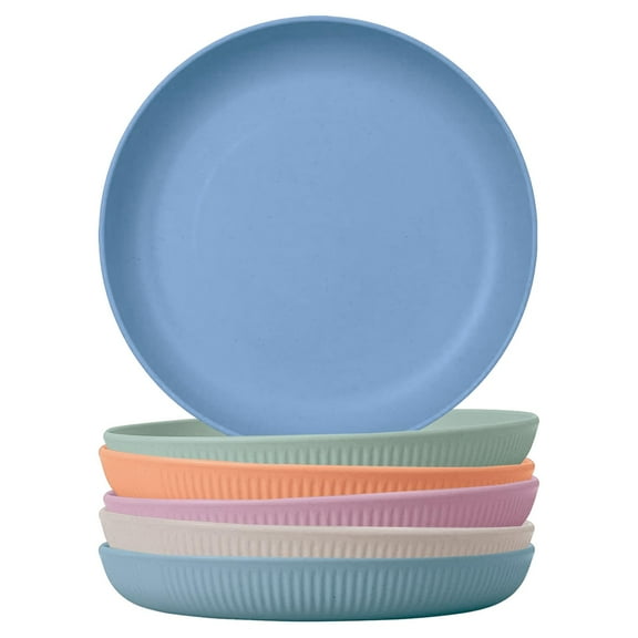 Unbreakable Dinner Plates, Straw Plates, 9 inch, Set of 6, Reusable Plastic Plates, Dishwasher Safe