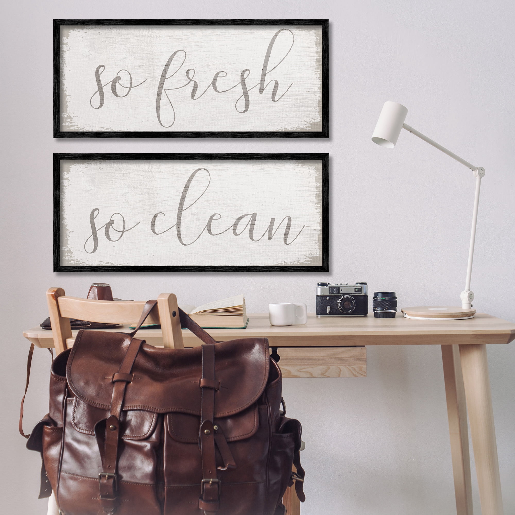 Stupell Industries Rustic White So Fresh So Clean Typography Painting Black Framed Art Print Wall Art, 30 x 13, Set of 2
