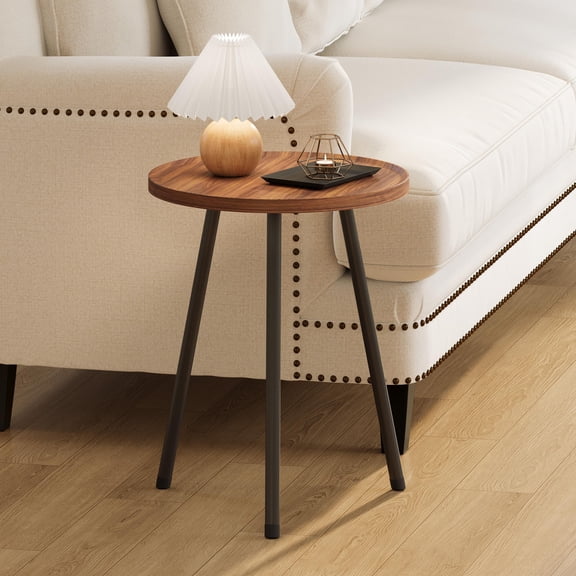 Walnut Brown Round Side Table Small End Table For Couch Modern Accent Nightstand Living Room Bedroom