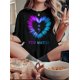 thumbnail image 1 of Camiseta elegante para mujer con estampado de corazones en degradado azul y morado. Cuello redondo informal, manga corta, mezcla de algodón elástico, lavable a máquina. Perfecta para el verano y para, 1 of 8