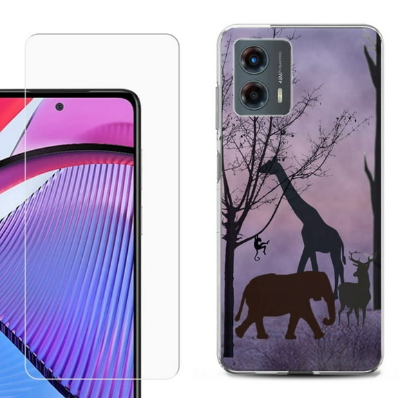 OneToughShield ® Compatible with Motorola Moto G 5G 2023, Shockproof Phone Case, with Tempered Glass Screen Protector - Twilight Safari