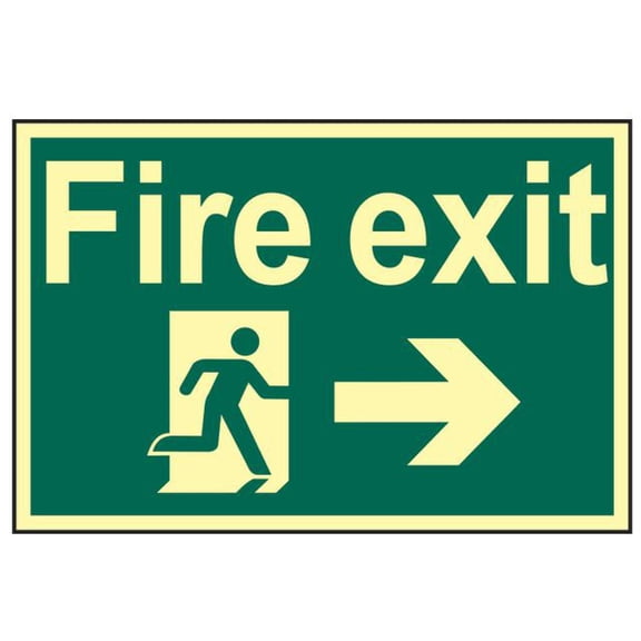 Scan - Fire Exit Running Man Arrow Right - Photoluminescent 300 x 200mm