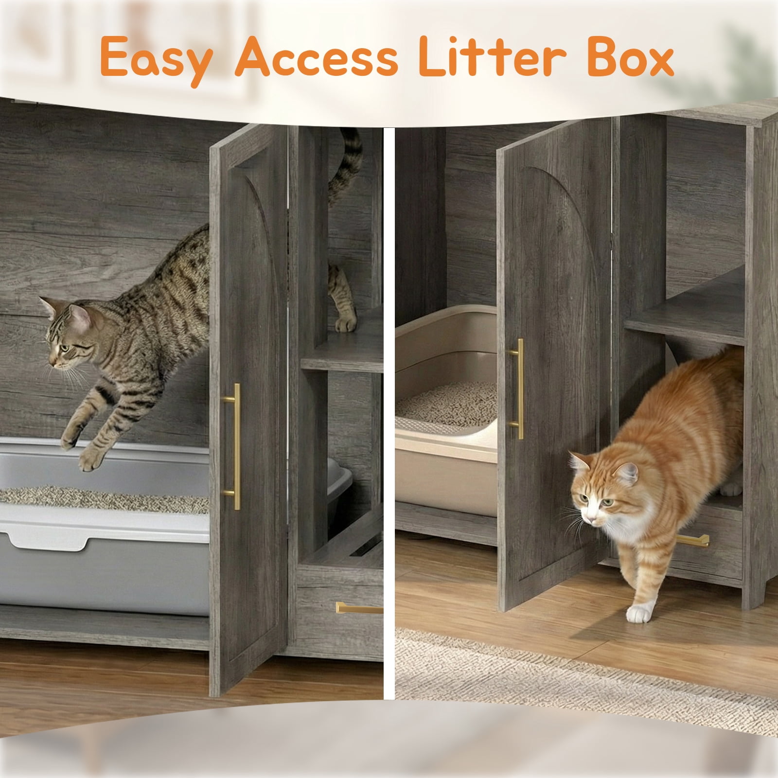 ZephyPaws Hidden Cat Litter Box Enclosure Furniture with Power Strip,Extra Large Interior Compatible with Litter-Robot 3/4 & Self-Cleaning Litter Boxes,Pull-Out Litter Collector,Grey