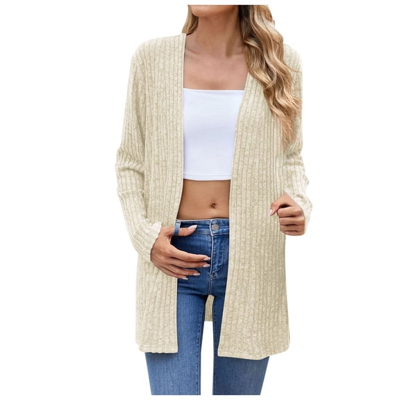 Siilsaa Womens Lightweight Cardigan Lightweight Crewneck Cardigan Sweater Beige,M