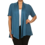 MOA COLLECTION Women's Plus Size Short Sleeve Open Front Cardigan for Everyday Wear