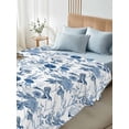 thumbnail image 4 of Flower Bird Queen Size Flat Sheet, Wrinkleproof & Fadeproof Cooling Flat Bed Sheet Only, Vintage Blue Garden Country Wildflower Breathable Soft Bedding Top Sheets 90 x 102 Inches, 4 of 8