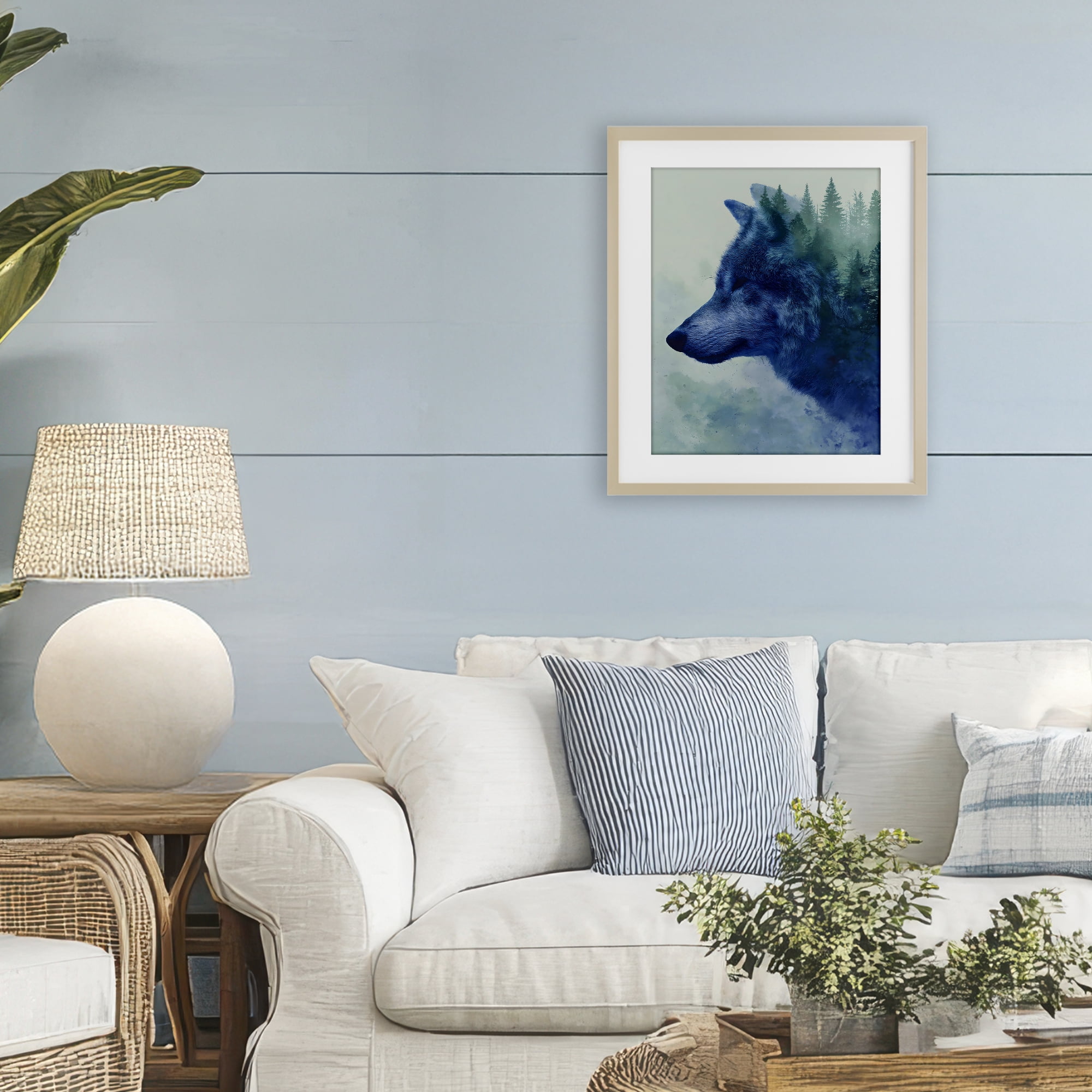 Stupell Industries Indigo Wolf in Misty Pines Birch Framed Print Under Glass, design by Franklyn Gregory