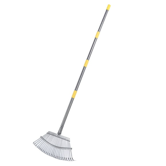 Yard Garden Rake Wide Leaf Rake for Shrub with 25 Tines Yard Thatching Rake with Adjustable Handle for Picking Leaves Grass Clippings Garbage